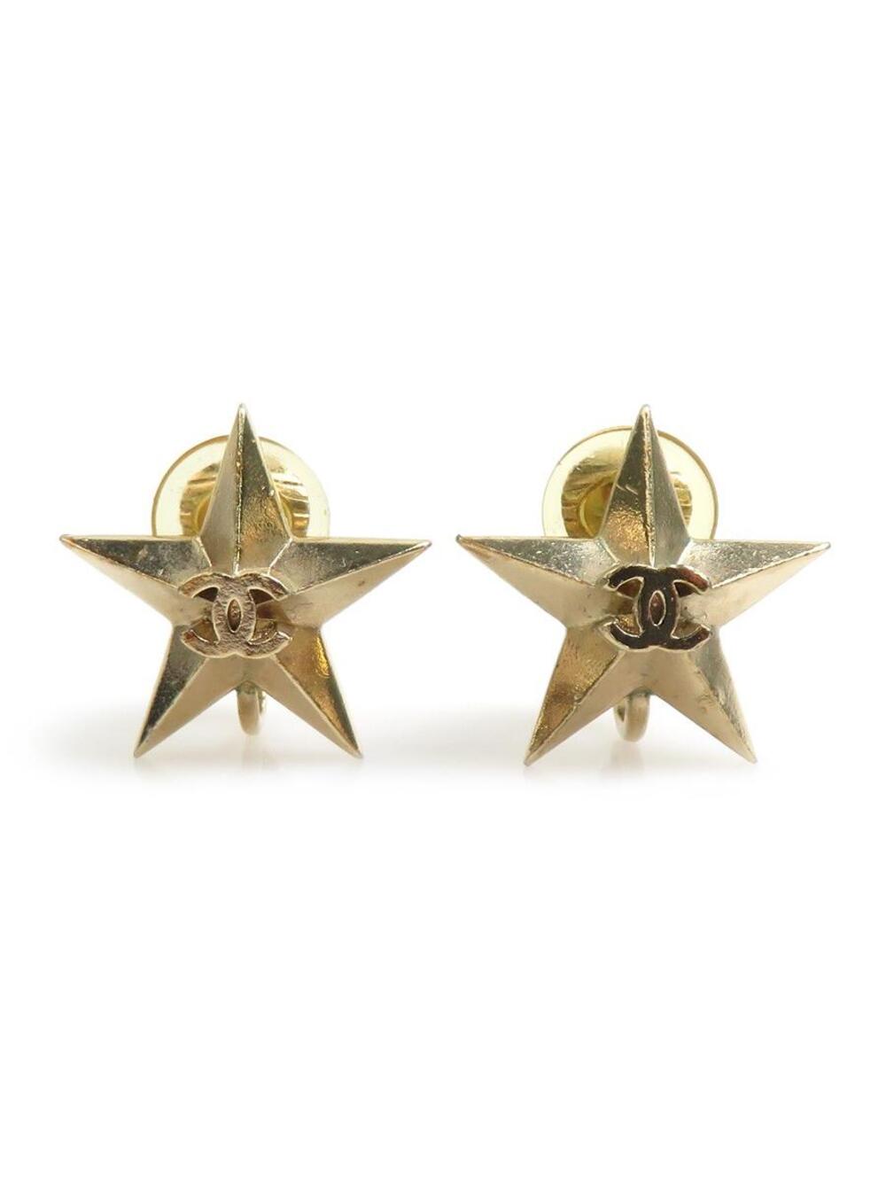 Auth Chanel Cc Logo Star Motif Earrings #302696C32B